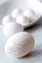 White eggs with Cholesterol text - health and healthy lifestyle Royalty Free Stock Photo