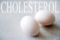 White eggs with Cholesterol text - health and healthy lifestyle