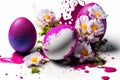 White eggs with flower with splash magenta paint,