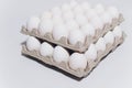 White eggs of a hen in harmless, cardboard packing on a white background. 2 packs. Royalty Free Stock Photo