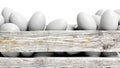White eggs in old wooden container closeup Royalty Free Stock Photo