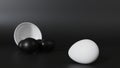 White eggs that roll out the farthest. After the white ceramic cup is overturned. Royalty Free Stock Photo