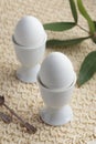 White egg on white eggstand holder Royalty Free Stock Photo