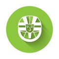 White Egyptian pharaoh icon isolated with long shadow background. Green circle button. Vector Royalty Free Stock Photo