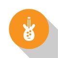 White Electric bass guitar icon isolated on white background. Orange circle button. Vector Royalty Free Stock Photo