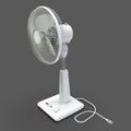 White electric fan. Three-dimensional model on a gray background. Fan with control buttons on the stand. A simple device for air