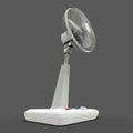 White electric fan. Three-dimensional model on a gray background. Fan with control buttons on the stand. A simple device for air