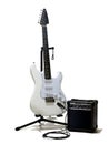 White electric guitar with small amplifier Royalty Free Stock Photo