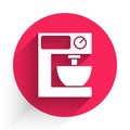 White Electric mixer icon isolated with long shadow. Kitchen blender. Red circle button. Vector