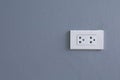 White electric plugs on blue wall background,White outlet interior, interior electric outlet in home,Socket electricity interior. Royalty Free Stock Photo