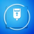 White Electric razor blade for men icon isolated on blue background. Electric shaver. Blue square button. Vector Royalty Free Stock Photo