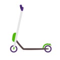 White Electric Scooter With Lime Color Motor. Green Scooter On A White Background In Isolation.Vector Flat Illustration