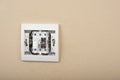 White electric switch with on a wall and without cover Royalty Free Stock Photo
