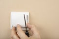 White electric switch with on a wall and without cover Royalty Free Stock Photo