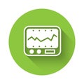 White Electrical measuring instrument icon isolated with long shadow. Analog devices. Measuring device laboratory