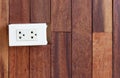 White electrical outlet on wood texture wall, Royalty Free Stock Photo