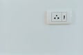 White electrical plug and USB wall outlet Royalty Free Stock Photo