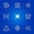 White electronic computer chip circuit and motherboard equipment vector icons