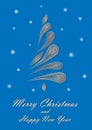 White elegant Christmas tree on blue background