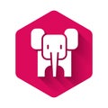 White Elephant icon isolated with long shadow. Pink hexagon button. Vector Royalty Free Stock Photo