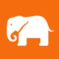 White elephant on orange background. Elephant emblem.