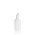White elliptical medium PEHD bottle container with white lotion pump on white background. Template of a bottle for cosmetics Royalty Free Stock Photo