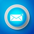 White Email message lock password icon isolated on blue background. Envelope with padlock sign. Private mail and Royalty Free Stock Photo