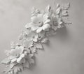 White embossed flowers on light gray plaster, artistic surface, detail, relief Royalty Free Stock Photo