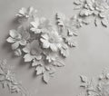 White embossed flowers on light gray plaster, artistic surface, relief, aesthetic, wall Royalty Free Stock Photo