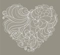 White embroidered lace heart with floral swirls