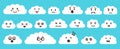 White emoji flat vector cloud set isolated on blue Royalty Free Stock Photo