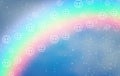 White emoticons on the background of a rainbow and a blue sky