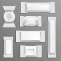 White empty bar polyethylene wrapper packaging, candy package vector set