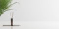 white empty blank background with plants and scent candle 3d render illustration Royalty Free Stock Photo