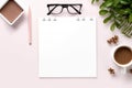 White empty blank mockup with glasses, coffee and green plants Royalty Free Stock Photo