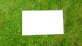 White empty board in green grass background, empty space for your text. Royalty Free Stock Photo