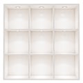 White empty box shelves with spot light isolated on white background