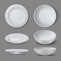 White empty ceramic plate in different points of view isolated vector illustration