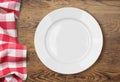 White empty dinner plate setting on wooden table Royalty Free Stock Photo