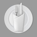 White Empty Flat Round Plate Silver Fork Knife Envelope Napkin Royalty Free Stock Photo