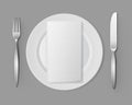 White Empty Flat Round Plate Silver Fork Knife Rectangular Napkin Royalty Free Stock Photo