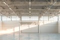 Empty Hangar, Empty Factory Interior or Empty Warehouse With Roller Shutter Door and Concrete Floor. 3d rendering Royalty Free Stock Photo