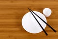 White empty japanese rice bowl and sake cup chopsticks Royalty Free Stock Photo