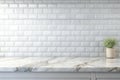 White Empty Marble Countertop Design White Tile Wall, Kitchen Countertop Background Tile Wall for Products and Design Royalty Free Stock Photo