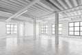 White empty office interior with columns and lamps, panoramic window Royalty Free Stock Photo