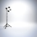 White empty photo studio with professional flashlight. Royalty Free Stock Photo