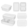 White empty plastic lunch box vector realistic mock up set