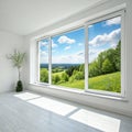 White Empty Room with Summer Landscape in Window Royalty Free Stock Photo