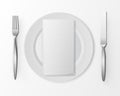 White Empty Round Plate Silver Fork Knife Rectangular Napkin Table Royalty Free Stock Photo