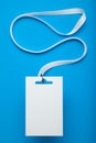 White empty staff identity mockup on blue background. Card badge, event access Royalty Free Stock Photo